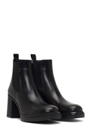 Women's Black Thick Heeled Leather Chelsea Boot | Derimod