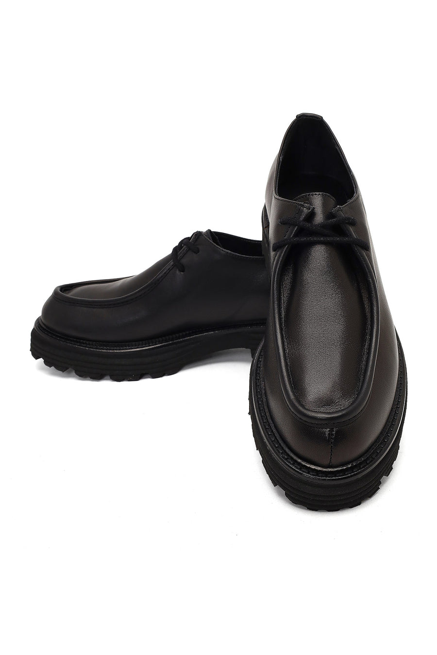 Women's Black Lace-Up Thick-Soled Masculine Shoe