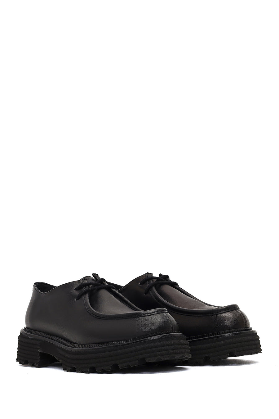 Women's Black Lace-Up Thick-Soled Masculine Shoe