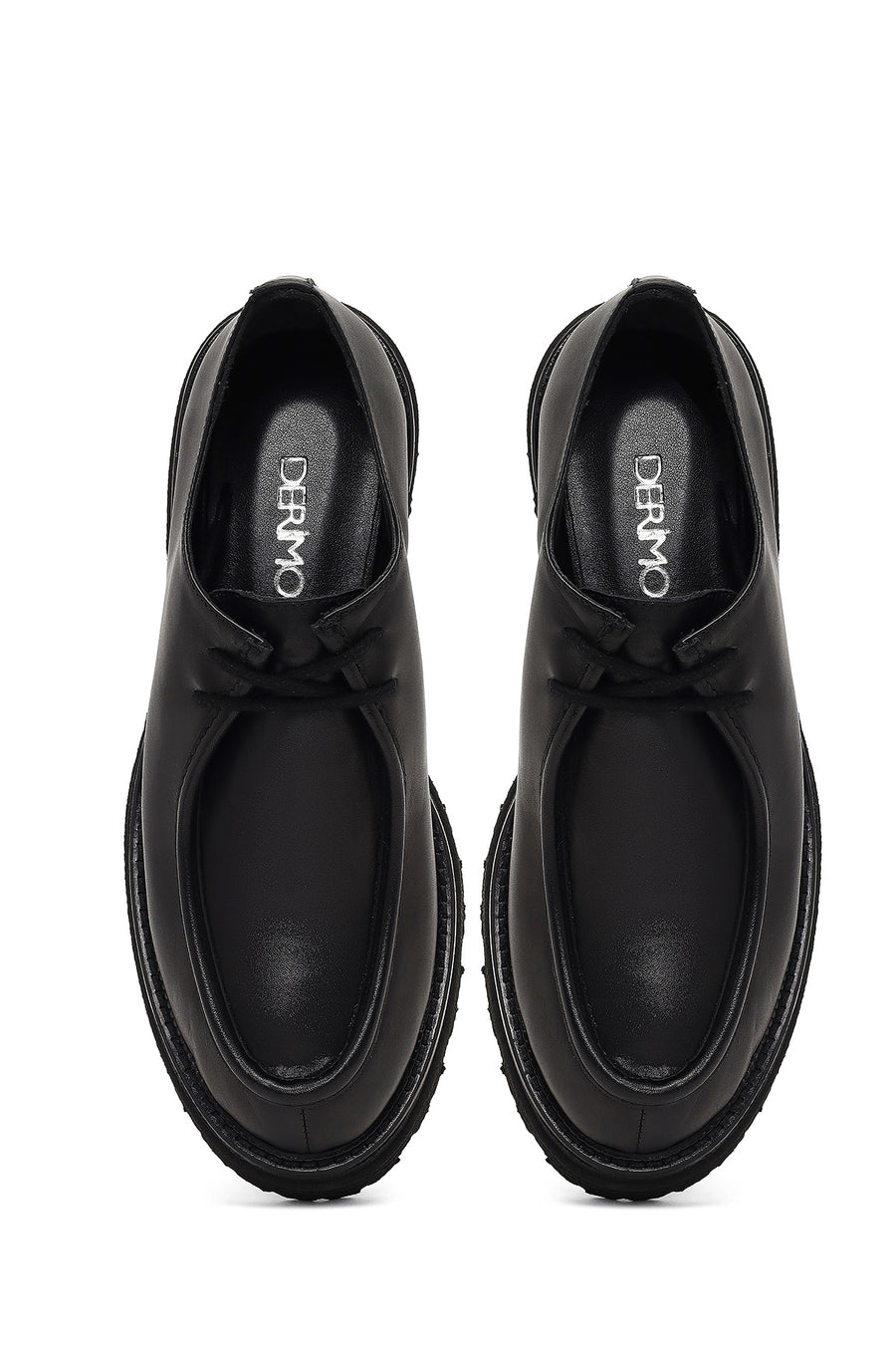Women's Black Lace-Up Thick-Soled Masculine Shoe