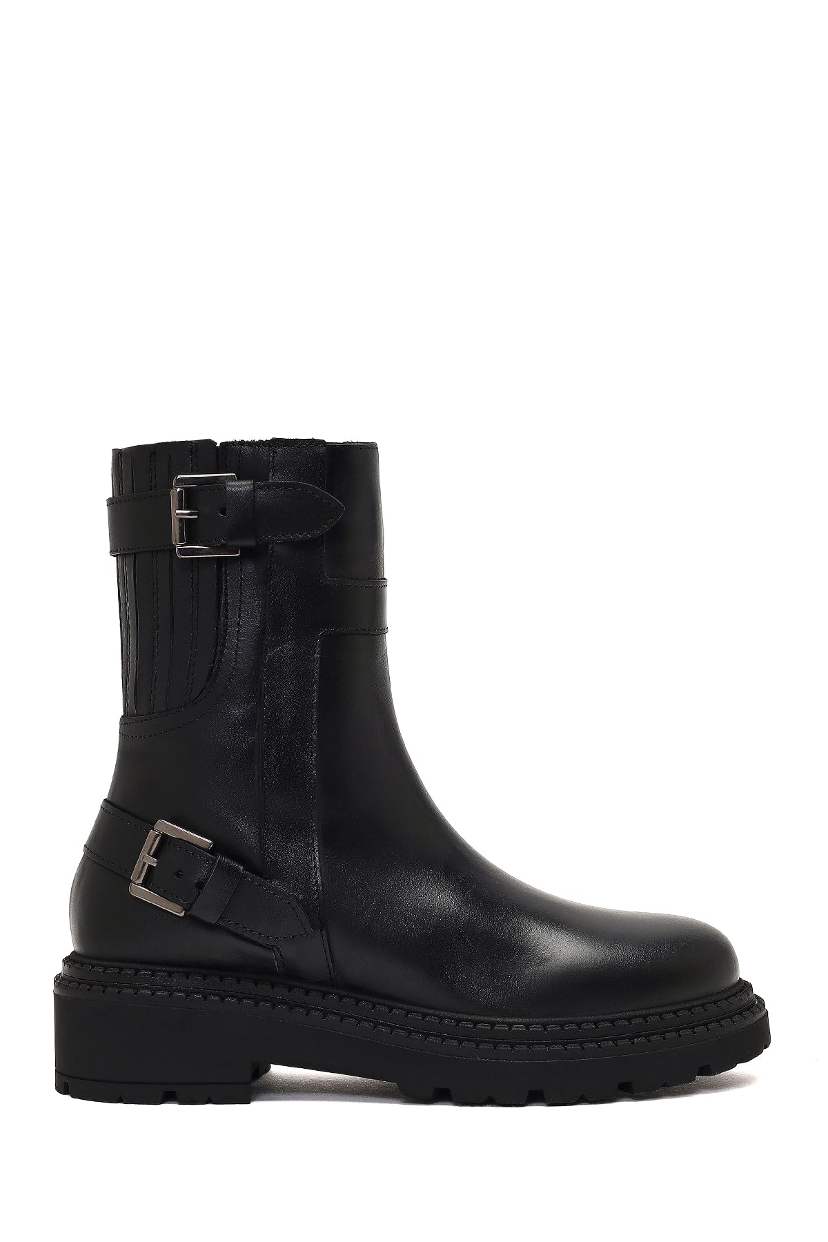 Women's Black Zippered Thick-Soled Leather Boot 25WFD185318 | Derimod