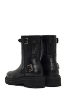 Women's Black Zippered Thick-Soled Leather Boot | Derimod