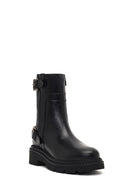 Women's Black Zippered Thick-Soled Leather Boot | Derimod