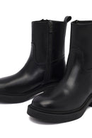 Women's Black Zippered Leather Boots | Derimod