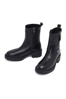 Women's Black Zippered Leather Boots | Derimod
