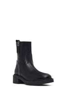 Women's Black Zippered Leather Boots | Derimod