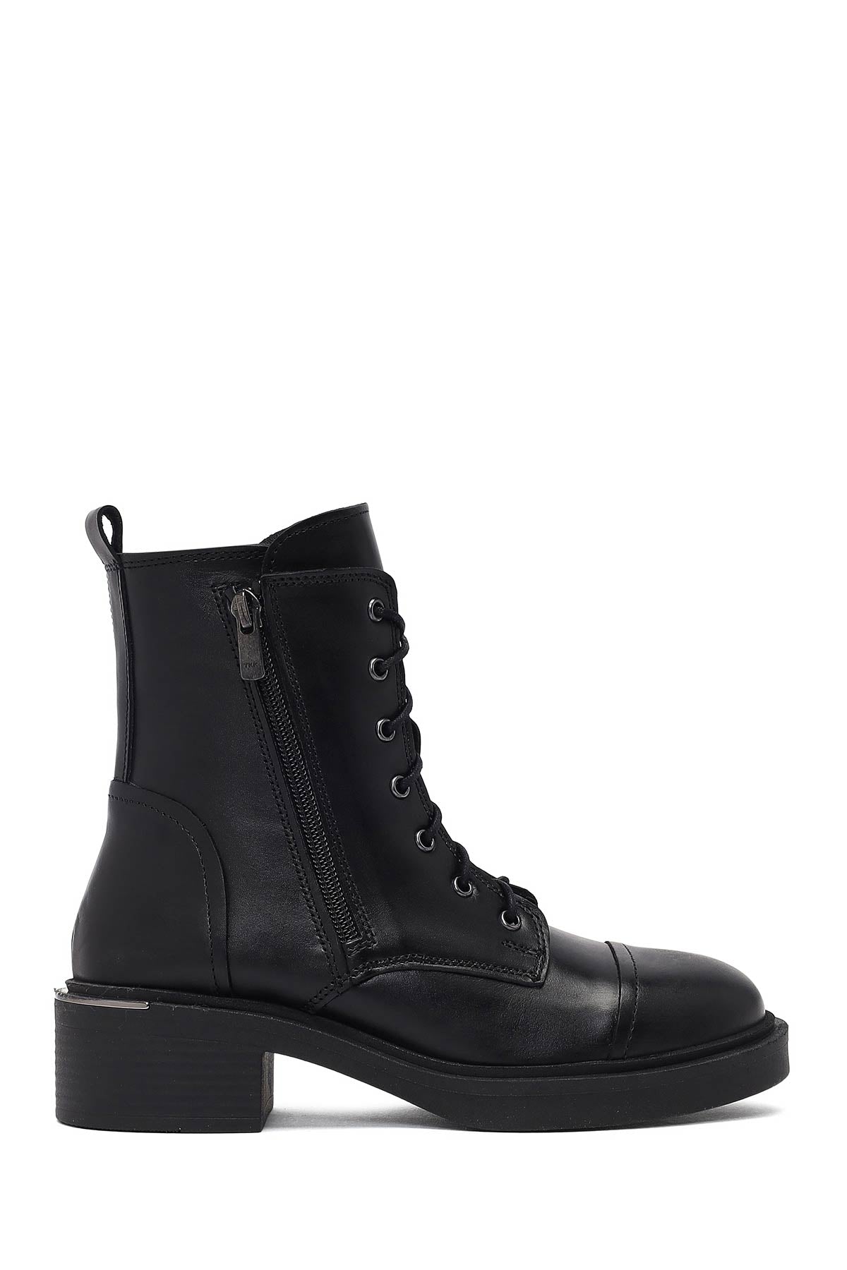 Women's Black Lace-Up Zipper Leather Combat Boots 25WFD185618 | Derimod