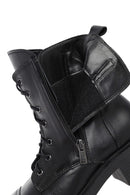 Women's Black Lace-Up Zipper Leather Combat Boots | Derimod