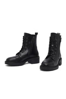 Women's Black Lace-Up Zipper Leather Combat Boots | Derimod