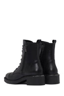Women's Black Lace-Up Zipper Leather Combat Boots | Derimod