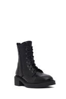 Women's Black Lace-Up Zipper Leather Combat Boots | Derimod
