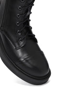 Women's Black Lace-Up Zipper Leather Combat Boots | Derimod