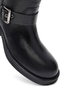 Kadın Siyah Fermuarlı Kısa Kalın Topuklu Deri Bot | Derimod