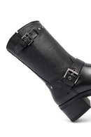 Kadın Siyah Fermuarlı Kısa Kalın Topuklu Deri Bot | Derimod