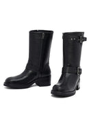 Kadın Siyah Fermuarlı Kısa Kalın Topuklu Deri Bot | Derimod