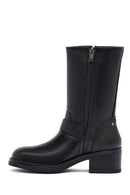 Kadın Siyah Fermuarlı Kısa Kalın Topuklu Deri Bot | Derimod