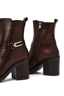 Kadın Kahverengi Tokalı Kalın Topuklu Deri Bot | Derimod