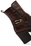 Kadın Kahverengi Tokalı Kalın Topuklu Deri Bot | Derimod