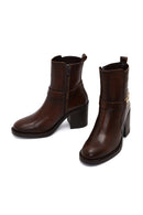 Kadın Kahverengi Tokalı Kalın Topuklu Deri Bot | Derimod