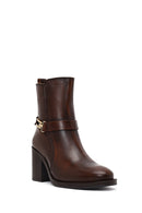 Kadın Kahverengi Tokalı Kalın Topuklu Deri Bot | Derimod