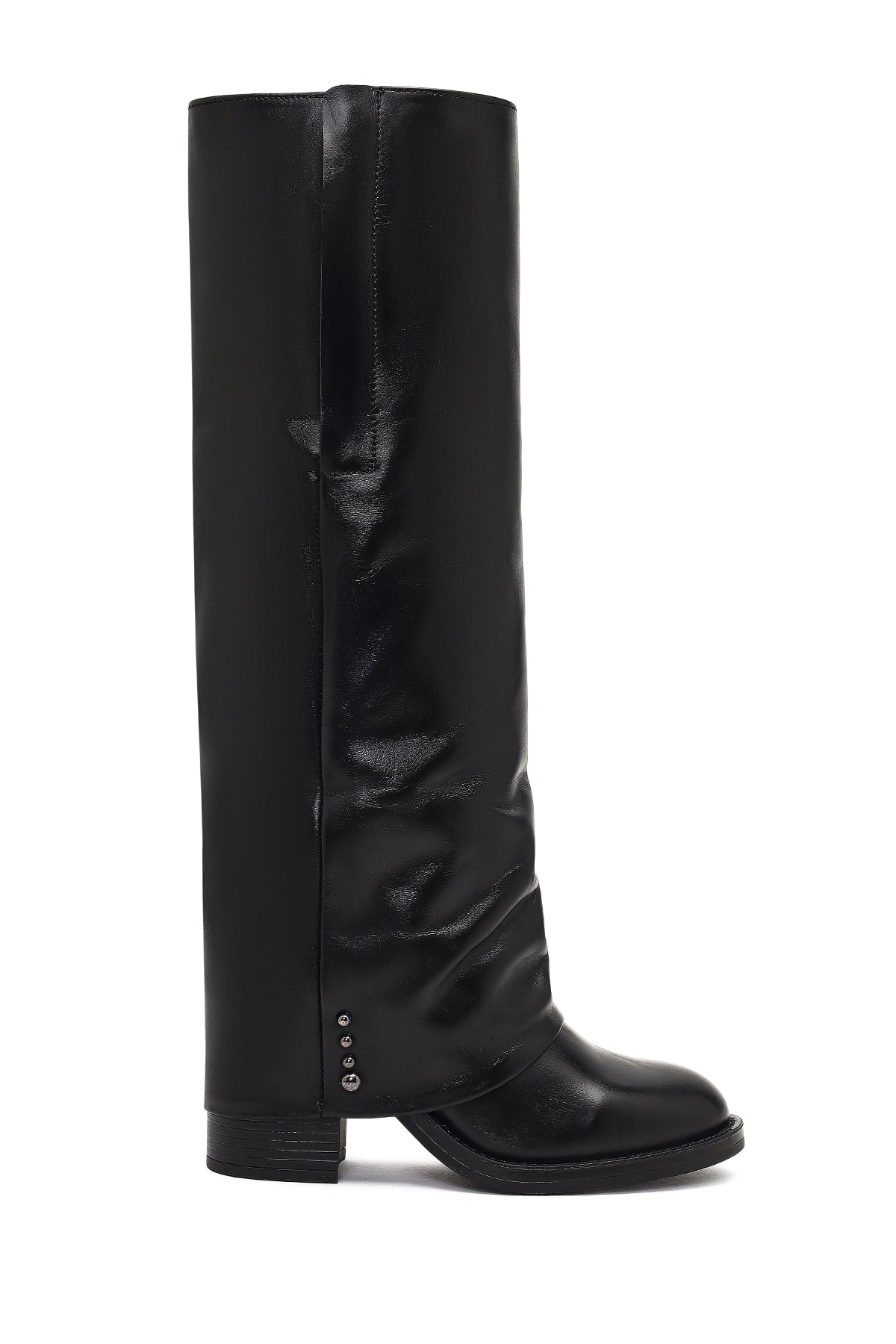 Kadın Siyah Kalın Topuklu Deri Çizme