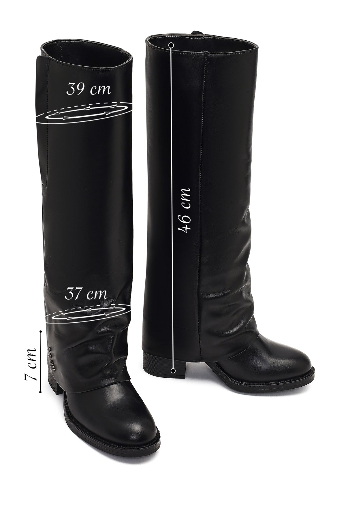 Kadın Siyah Kalın Topuklu Deri Çizme