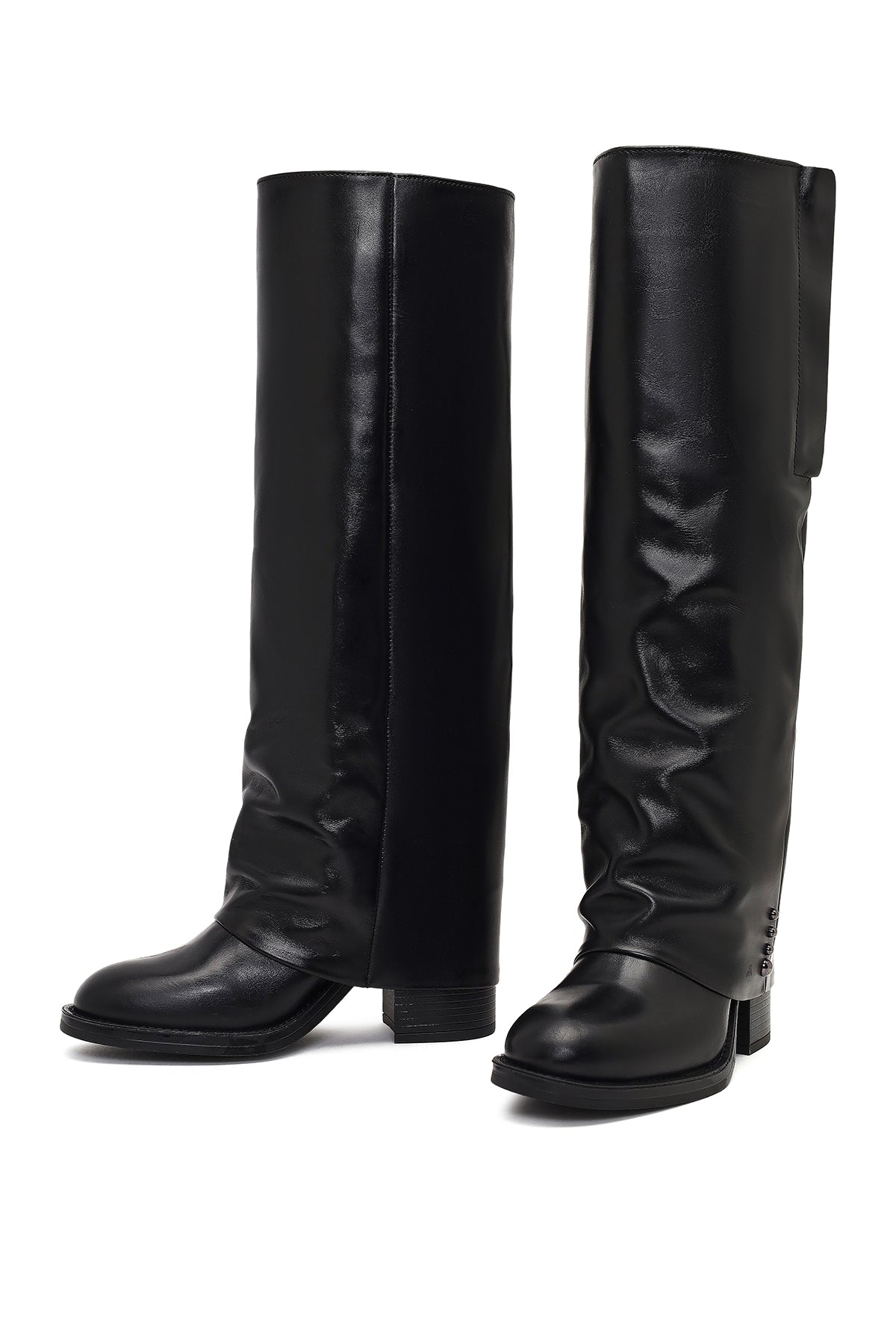 Kadın Siyah Kalın Topuklu Deri Çizme