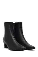 Women's Black Zippered Thick Heeled Leather Boot | Derimod