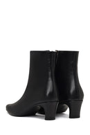 Women's Black Zippered Thick Heeled Leather Boot | Derimod