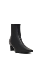 Women's Black Zippered Thick Heeled Leather Boot | Derimod