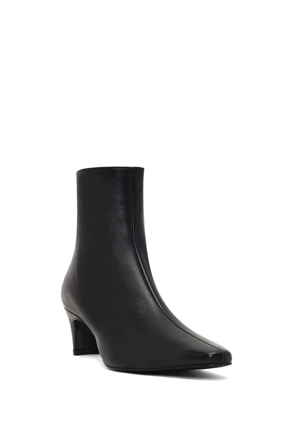 Kadın Siyah Fermuarlı Kalın Topuklu Deri Bot