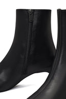 Women's Black Zippered Thick Heeled Leather Boot | Derimod