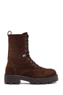 Woman Brown Zippered Suede Leather Postal Boots | Derimod