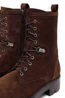 Woman Brown Zippered Suede Leather Postal Boots | Derimod