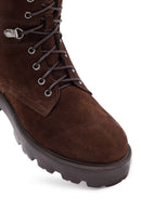 Woman Brown Zippered Suede Leather Postal Boots | Derimod