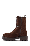 Woman Brown Zippered Suede Leather Postal Boots | Derimod