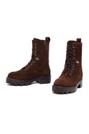 Woman Brown Zippered Suede Leather Postal Boots | Derimod