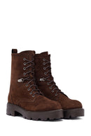 Woman Brown Zippered Suede Leather Postal Boots | Derimod