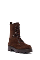Woman Brown Zippered Suede Leather Postal Boots | Derimod