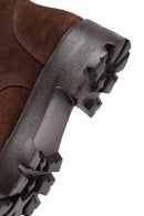 Woman Brown Zippered Suede Leather Postal Boots | Derimod