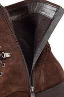 Woman Brown Zippered Suede Leather Postal Boots | Derimod