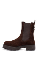Woman Brown Thick-Soled Suede Leather Chelsea Boots | Derimod