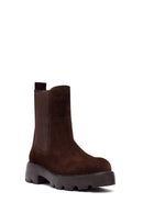 Woman Brown Thick-Soled Suede Leather Chelsea Boots | Derimod