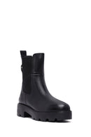 Woman Black Thick Sole Leather Chelsea Boots | Derimod