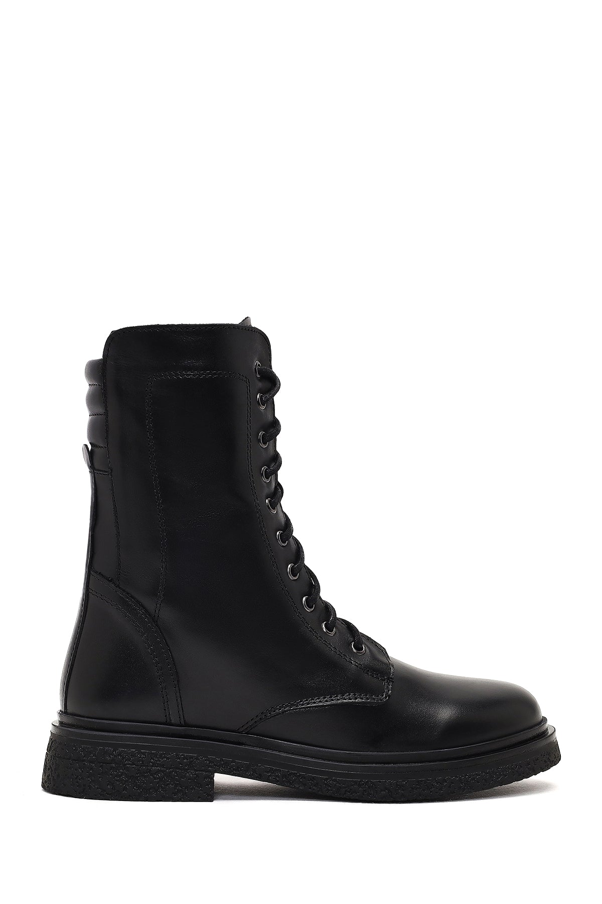 Women's Black Lace-Up Zipper Leather Combat Boots 25WFD186618 | Derimod