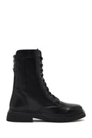 Women's Black Lace-Up Zipper Leather Combat Boots | Derimod
