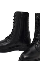 Women's Black Lace-Up Zipper Leather Combat Boots | Derimod