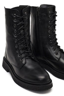 Women's Black Lace-Up Zipper Leather Combat Boots | Derimod