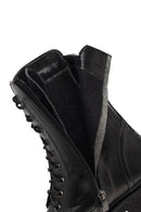 Women's Black Lace-Up Zipper Leather Combat Boots | Derimod
