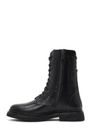 Women's Black Lace-Up Zipper Leather Combat Boots | Derimod